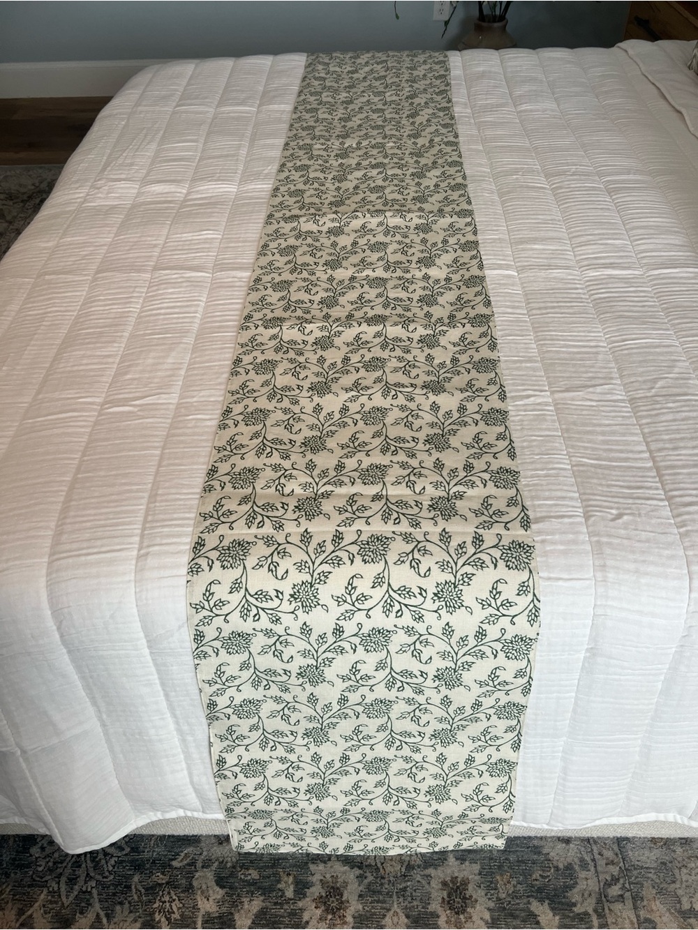 Williams Sonoma Cream and Green Botanical Textile Accent